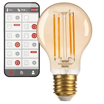 Image of Brennenstuhl Connect WiFi Filament LED Bulb Standard (Vintage compatible with Amazon Alexa and Google Assistant, E27, 470lm, 4,9W, warm white 2200K, infinitely dimmable, retro, free app)