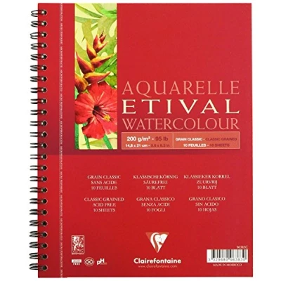 Image of Clairefontaine Ref 96383C Etival Classic Grained Wirebound Watercolour Painting &amp; Drawing Pad (10 Sheets of Paper) A5 (21 x 14.8cm) 200gsm Cellulose Art Paper