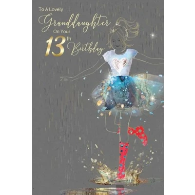 Image of Cherry Orchard Granddaughter 13th Cute Girl Happy Birthday Card with Gold Foil Detailing and Envelope from