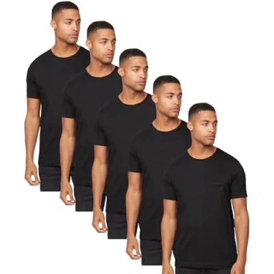 Image of Crosshatch Mens 5 Pack Graphic Tee Multipack Gift Holiday Crew Neck T Shirt Short Sleeve Black M