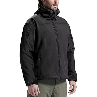 Image of FREE SOLDIER Tactical Men&#039;s Softshell Jacket Multi Pocket Windproof Outdoor Waterproof Hooded Coat (Black L)