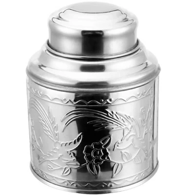 Image of Stainless Steel Round Tea Bags Box Food Container Sugar Coffee Tin Jar (2XL)