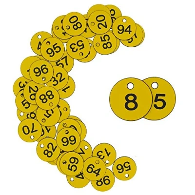 Image of Plastic ID Number Tags Engraved Key Without Rings (1 50, Yellow)