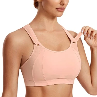 Image of SYROKAN Women&#039;s Front Adjustable Sports Bra Lightly Padded High Impact Racerback Wireless Gym Running Marshmallow Pink 38H