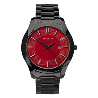 Image of Accurist Mens Watch with Red Dial and Black Bracelet 7400