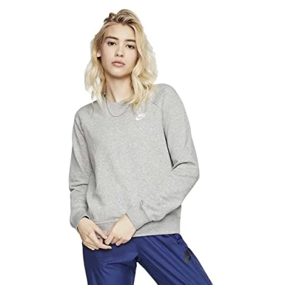 Image of Nike W Nsw Essntl Crew Flc Long Sleeved T Shirt Dark Grey Heather/(White), Small