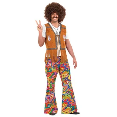 Image of Fun Shack Flared Trousers Hippie Costume Men, 60s Fancy Dress for 70s Mens, Hippy Men X Large