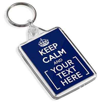 Image of Turquoise Keep Calm And Carry On Personalised Custom Text Keyring Key Fob Chain Clear (Navy)