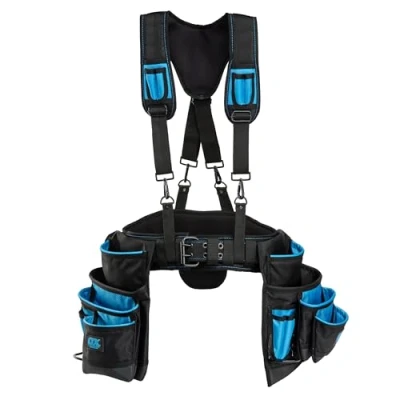 Image of OX TOOLS Pro Dynamic Nylon Framer&#039;s Rig with Suspenders UV &amp; Water Resistance 10 Pocket Pouch, 7 Back Support, Suspenders, and Hammer Holder