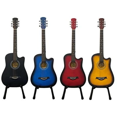 Image of 38 Inch Full Size Acoustic Guitar Classical Cutaway Design Hardwood Finish &amp; Steel Strings with Bag (Black)
