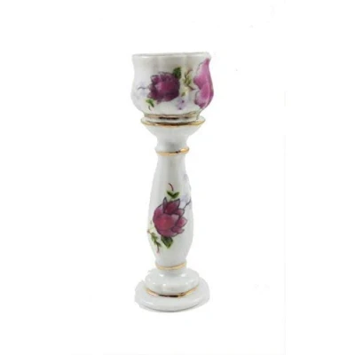 Image of Melody Jane Dolls Houses White Floral Jardiniere Plant Stand Miniature Accessory