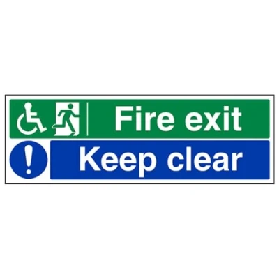 Image of V Safety Wheel Chair Fire Exit/Keep Clear Sign 300mm x 100mm Self Adhesive Vinyl