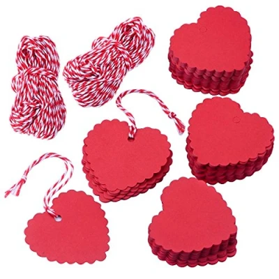 Image of AKA® 100PCS Christmas Kraft Paper Gift Tags Price Wedding Scallop Label Blank Luggage (Heart Red)