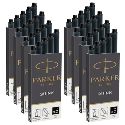 Image of Parker Quink Fountain Pen Refills Long Ink Cartridges Black Pack of 40