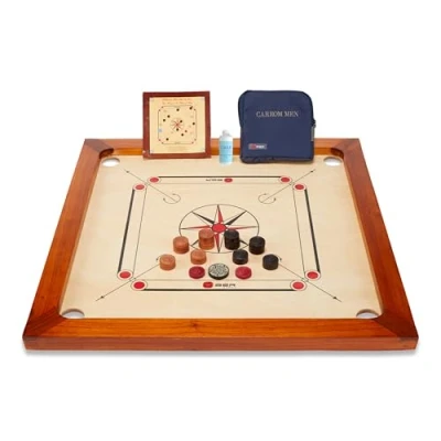 Image of Uber Games Premium Carrom board Set 33 x Official Size playing Including Men,Striker &amp; Powder Hardwood edges for better rebound Made in India Great value all players
