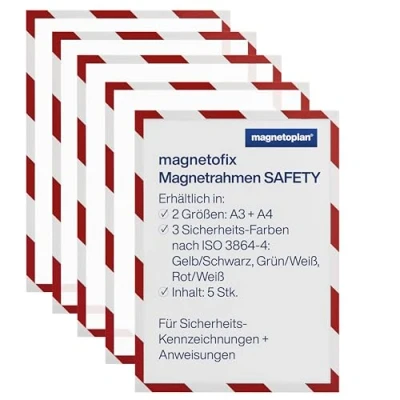Image of HOLTZ OFFICE SUPPORT GMBH SAFETY Magnetic Frame, Pack Of 5, A4 Format, Red White