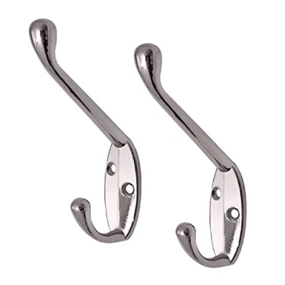 Image of 8 x Polished Chrome Metal Double Hat &amp; Coat Hooks, Door Wall Robe Dress Hanger