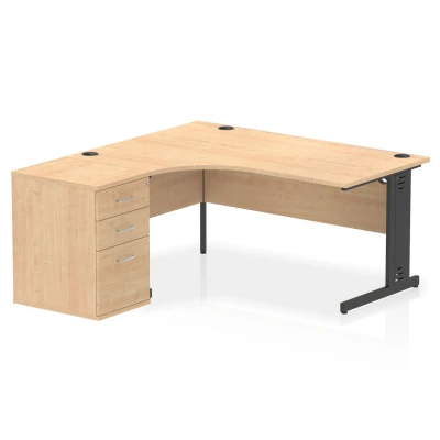 Image of Impulse 1600 LH Crescent Desk Maple Top Black Cable Managed 600 DH Ped