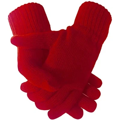 Image of Mens Womens Unisex Fingerless Or Full Finger THERMAL LINED Gloves Winter Thick Wool Knit Extra Warm (Womens, Finger, Red)