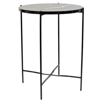 Image of Trendi Marble Effect Round Side Table/Nesting Table Elegant Minimalist Accent for Living Room, Bedroom, or Office Space Saving Stacking Sofa (1, Black Effect)