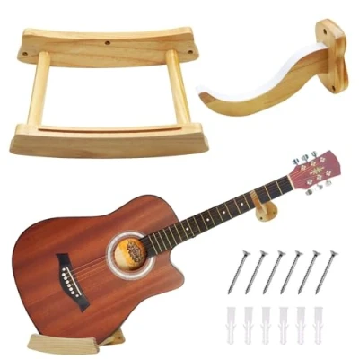 Image of Yumzeco Guitar Wall Stand,Acoustic Electric Horizontal Hanger Padded,Guitar Mount Hardwood, Universal Bracket for Bass Banjo Mandolin Stand Rack Hook Adjustable