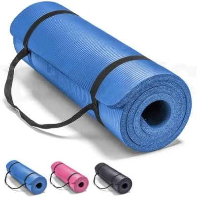 Image of YOGA MAT EXERCISE GYMNASTICS GYM FITNESS PILATES WORKOUT NON SLIP 60 x 180 cm 10mm Thick (BLUE)