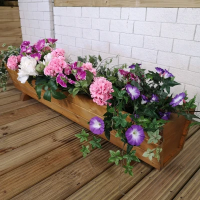 Image of Tom Chambers Hand Made 87cm x 28cm Traditional Rustic Wooden Large Garden Trough Flower Bed Planter