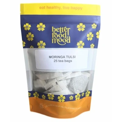 Image of Superfood Holy Basil Moringa Tulsi Tea Herbal (50 Bags) No Caffeine Oleifera Leaf Rich in Antioxidants, Iron, Vitamin A (Holy Basil) May Boost Immunity Better Food Mood