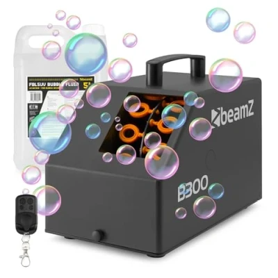 Image of beamz B300 Compact Bubble Machine, Blower with Wireless Remote Control and 5L UV Liquid