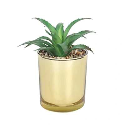 Image of Sleepdown Halo Green Aloe Vera Leaf Gold Pot Artificial Faux Plant for Home Office Bathroom Decor Indoor Decoration Aesthetics, Small