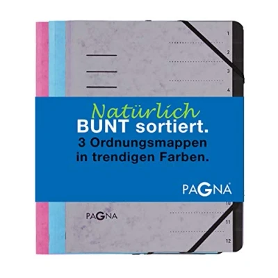 Image of Pagna Trend Folder Set 12 Compartments Assorted of 3 Light Blue Grey Dark Pink