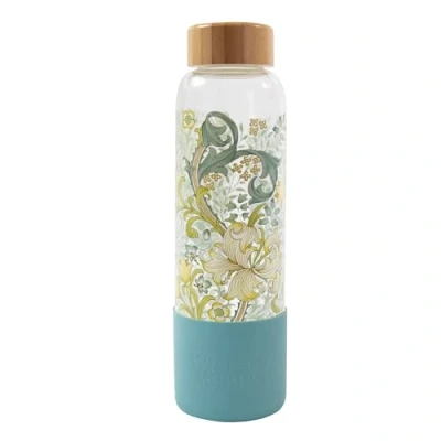 Image of Portico Designs Ltd William Morris Golden Lily Glass Water Bottle, 600ml. Height approx 24cm diameter 7cm