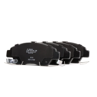 Image of BP1483, E990R02A08702670 Brake pad set BOSCH 0 986 494 562 Low Metallic with acoustic wear warning anti squeak plate spring