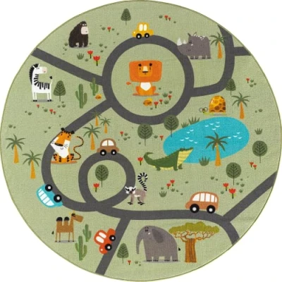 Image of the carpet Happy Life Children&#039;s Room Rug Play Mat Street City Car Green 160 x cm Round
