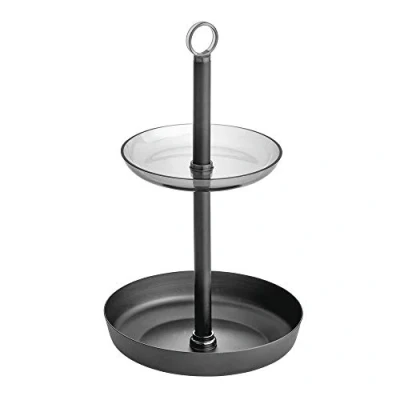 Image of iDesign Austin Accessory, Two Makeup Stand, Tiered Tray Crafted from Plastic and Metal, Matte Black, 15.2 cm in diameter x 25.6
