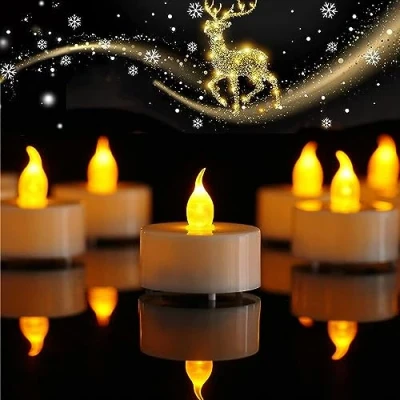 Image of 100 Pack Realistic and Bright Flickering Battery Operated Flameless LED Tea Lights Candles, tealights Electric Fake Candles for Halloween Christmas Weddings Festivals Decoration in Warm Yellow