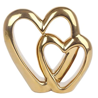 Image of Carousel Home and Gifts Elegant Gold Effect Metal Double Love Heart Decorative Ornament