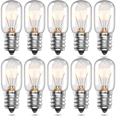 Image of Bonlux 10 Pack Salt Lamp Bulbs E14 16W Fridge Bulb High Temp 300 Oven Light Dimmable SES Small Edison Screw Pygmy T22 Tubular Appliance