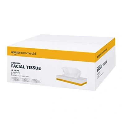 Image of AmazonCommercial Facial Tissues, 2 ply Premium, 4000 Sheets (40 packs of 100), Sheet Size: 20 cm x 21