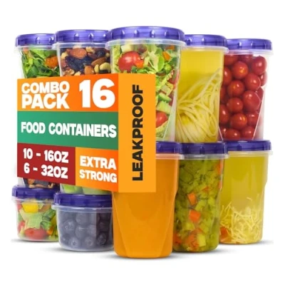 Image of XpressPak Plastic Food Deli Containers With Twist Top Lids (32 Oz) [6 Pack] + (16 [10 Storage Takeout To Go Microwave, Freezer &amp; Dishwasher Safe BPA Free