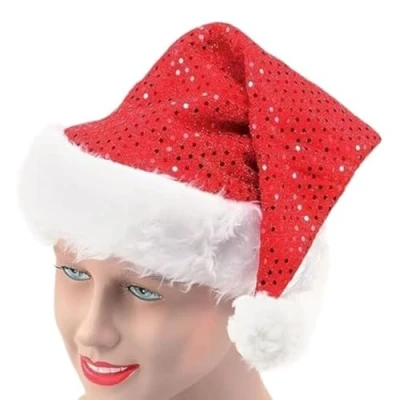 Image of 1ABOVE Deluxe Santa Father Christmas Hat with Sequin Fancy Dress Costume Accessories Party Celebration Outfit Decorations Display