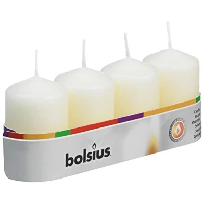 Image of BOLSIUS Pillar Candles 2.4 x 1.6 inches Ivory Tray of 4, 60/40mm