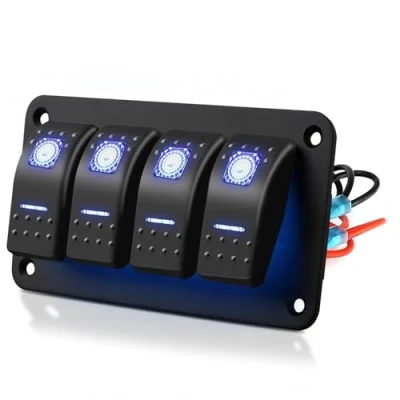 Image of EEEKit 4 Gang Rocker Switch Panel, 5 Pin On Off Toggle Switches with Blue LED Light for 12V/24V Vehicles Marine Boat