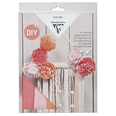 Image of Clairefontaine Ref 97706C Macramé Decoration Crepe Paper Kit 1 x Wooden Stick, Skrein of Thread, 2 Satin Ribbons, 15 Beads, 3 Sheets Florist