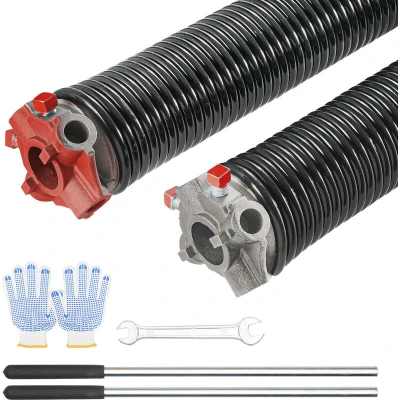 Image of VEVOR Garage Door Torsion Springs, Pair of 0.25 x 2 29inch, 16000 Cycles, Springs with Non Slip Winding Bars, Gloves and Mounting Wrench, Electrophoresis Coated for Replacement