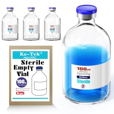 Image of Ks Tek Sterile Empty Vials with Self Healing Injection Port,with Flip Off Aluminum Cap,Sterile Package (100ml,4)