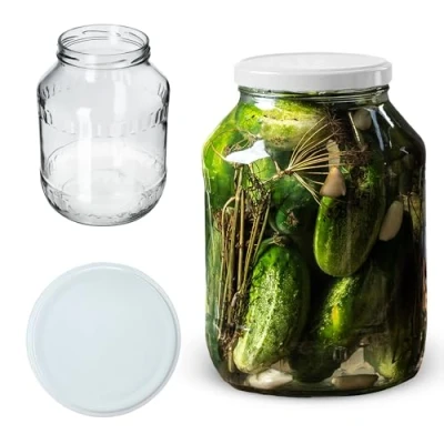 Image of KADAX Glass Jar 2.5 L, Round Preserve Storage with Wide Mouth, Large Preserving for Fermenting, Pickling Cucumbers (1 Jar, White Lid)