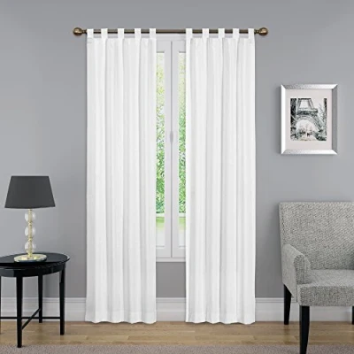 Image of Pairs to Go Modern Decorative Window Curtains with Loops for Bedroom or Living Room (2 Panels), Cotton, White, H160 x B152.4 cm (1er Pack)
