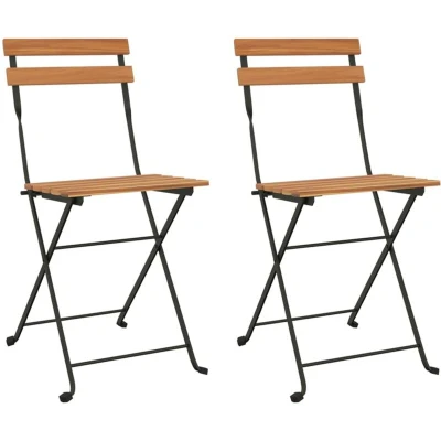 Image of vidaXL Folding Bistro Chairs 2 pcs Solid Wood Teak and Steel