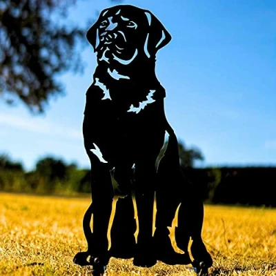 Image of Black Chocolate Labrador Garden Ornament Christmas Dog Lover Gift Brown lab Related Statue Figurine Metal Home Decor Sculpture (Black Paint)